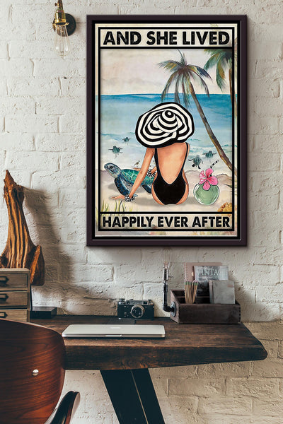 And She Lived Happily Ever After With Her Turtle Poster Framed Matte Canvas