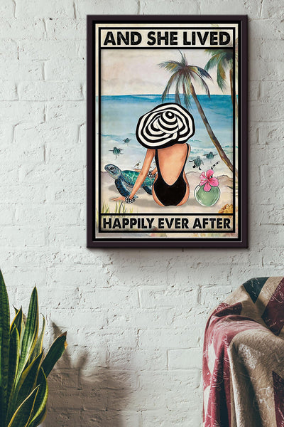 And She Lived Happily Ever After With Her Turtle Poster Framed Matte Canvas