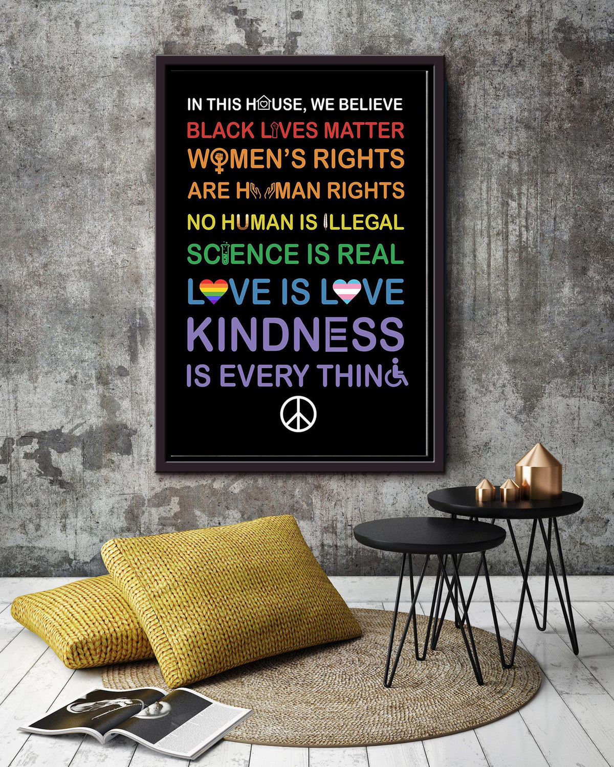 In this house we believe symbol Equality Wall Art Gift For Pride Month LGBT IDAHOT Framed Matte Canvas Framed Prints, Canvas