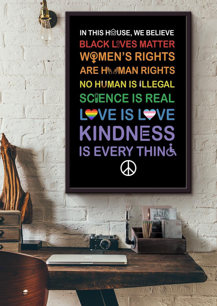 In this house we believe symbol Equality Wall Art Gift For Pride Month LGBT IDAHOT Framed Matte Canvas Framed Prints, Canvas
