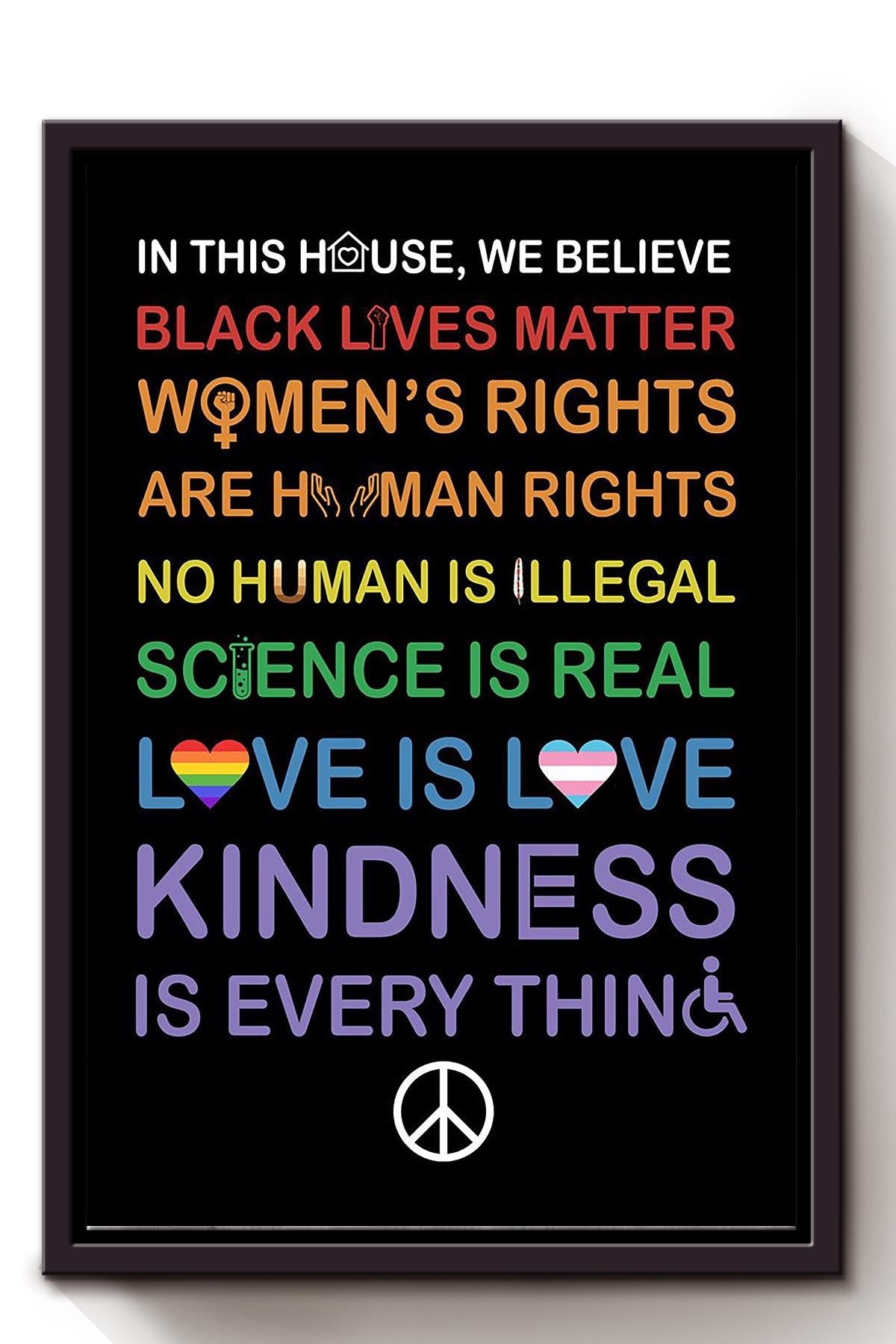 In this house we believe symbol Equality Wall Art Gift For Pride Month LGBT IDAHOT Framed Matte Canvas Framed Prints, Canvas
