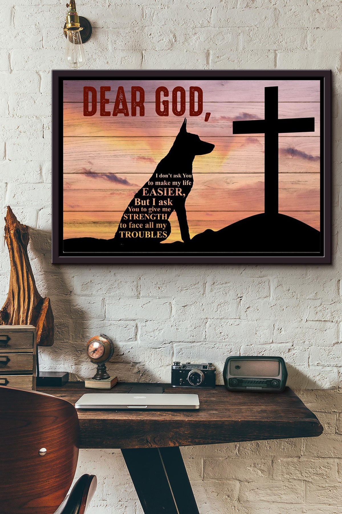 German Shepherd Dear God Poster n Framed Matte Canvas