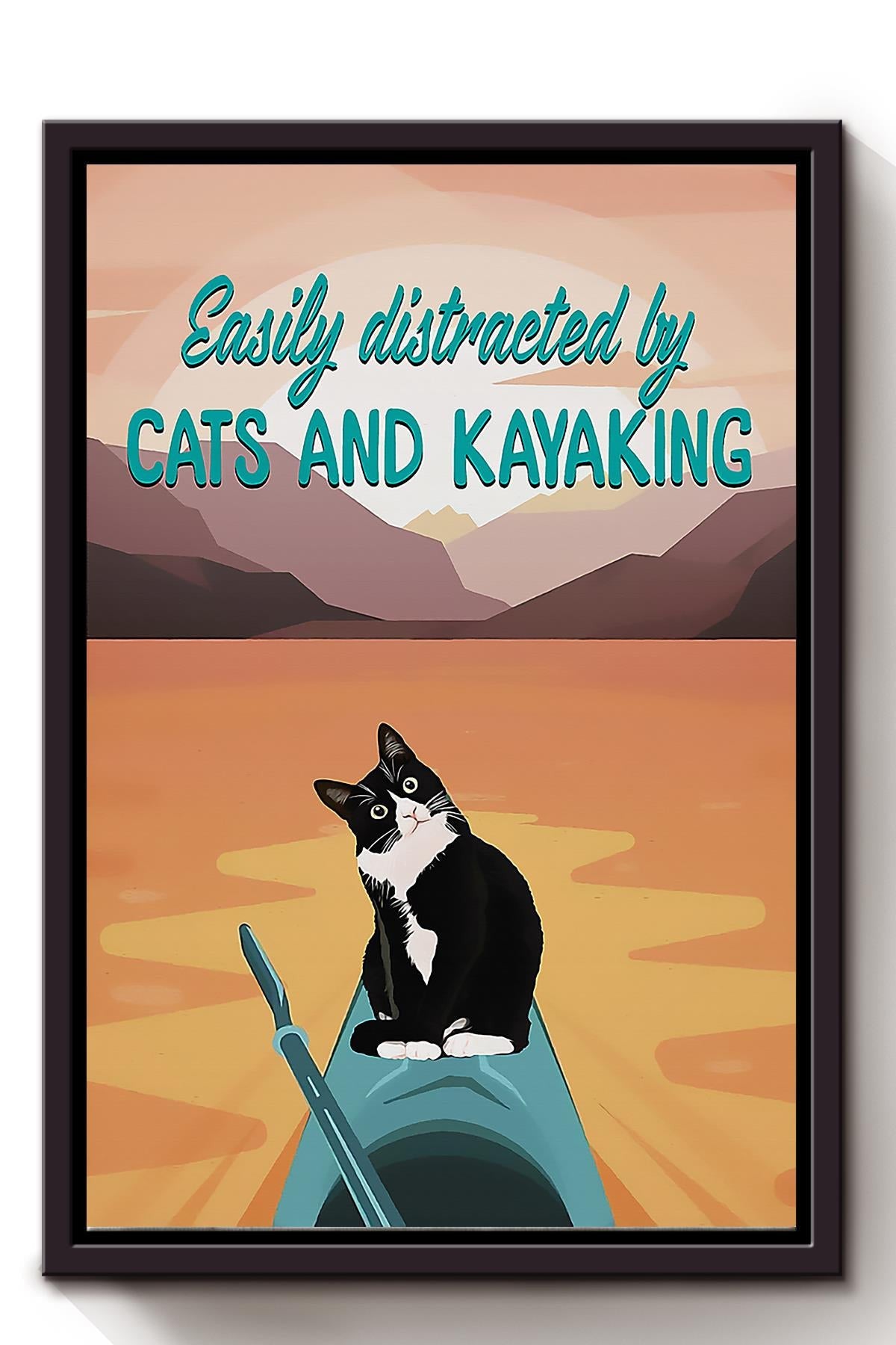 Easily Distracted By Cats And Kayaking Cute Cat Wall Art For Home Decor Housewarming Framed Matte Canvas Framed Prints, Canvas