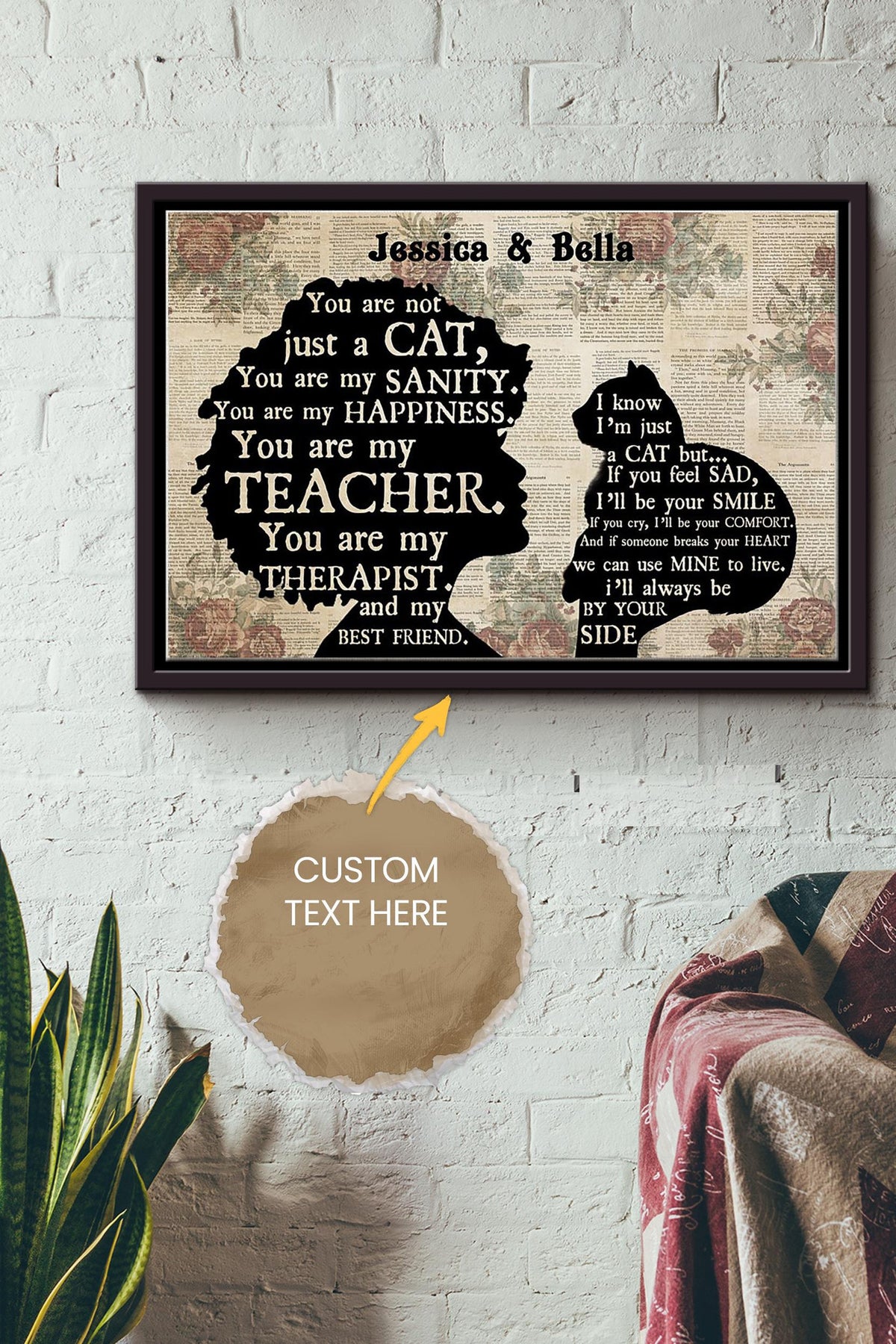 British Shorthair Cat Girl Therapist Best Friend Personalized Poster - Animal Wall Art - Gift For Cat Lover Black Cat Fan Framed Matte Canvas Framed Prints, Canvas