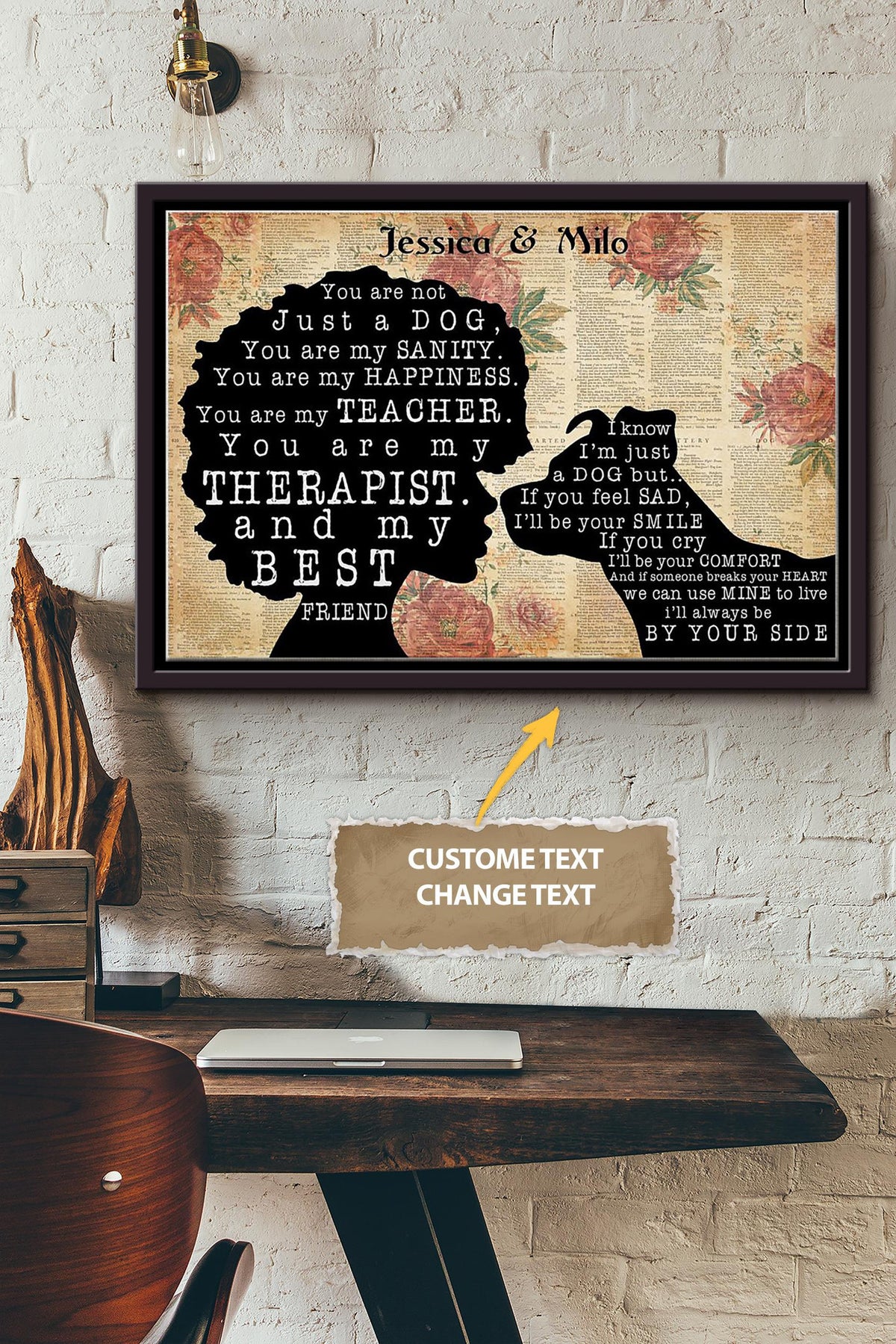 Dog And Girl Personalized Poster - Animal Wall Art - Gift For Dog Lover Dog Foster Puppy Fan Framed Matte Canvas Framed Prints, Canvas