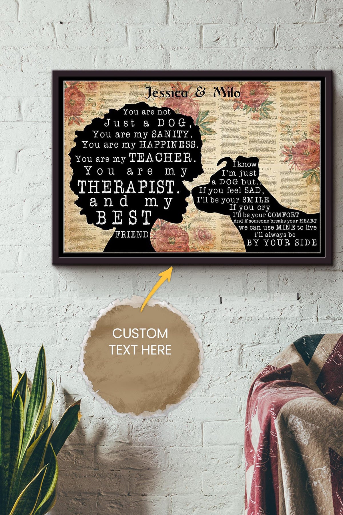 Dog And Girl Personalized Poster - Animal Wall Art - Gift For Dog Lover Dog Foster Puppy Fan Framed Matte Canvas Framed Prints, Canvas