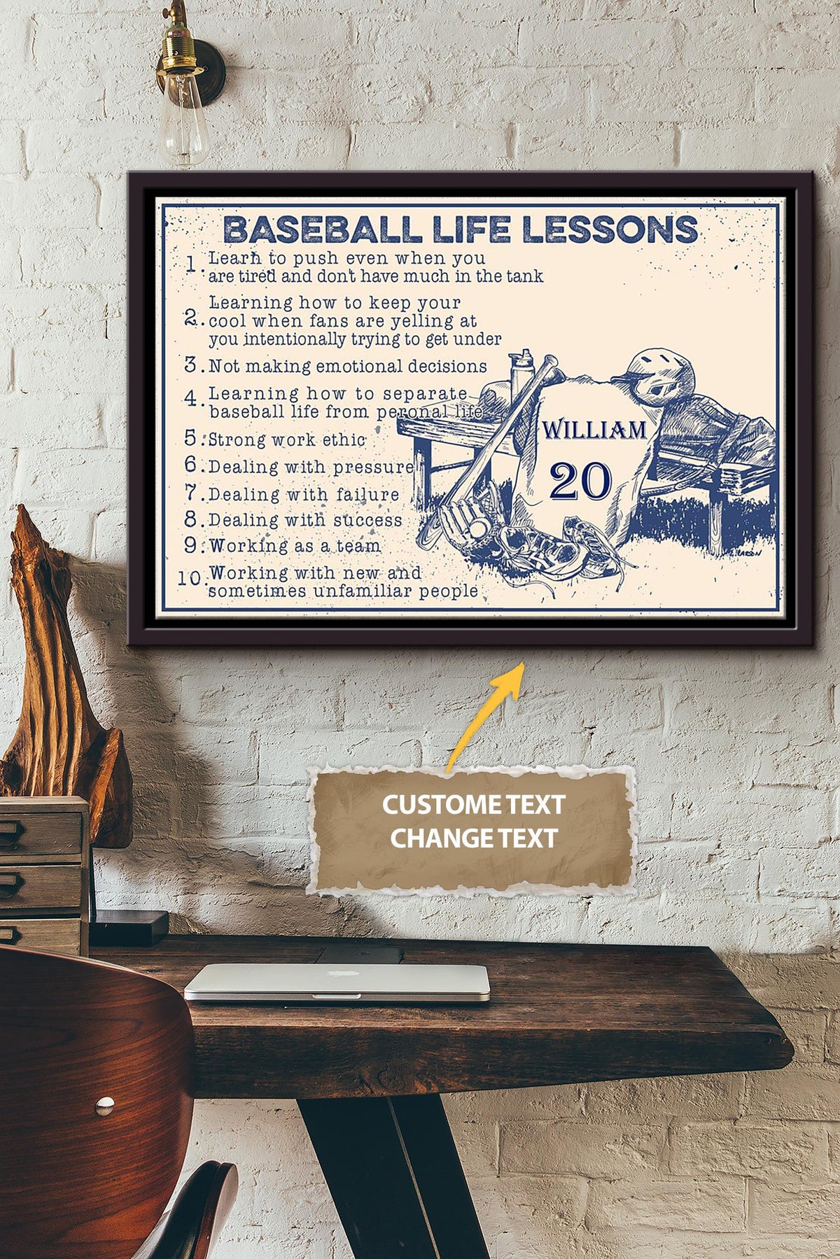 Baseball Lesson Rules Personalized Poster - Sport Wall Art - Gift For Baseball Player Baseball Lover Framed Matte Canvas Framed Prints, Canvas