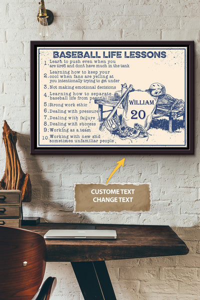 Baseball Lesson Rules Personalized Poster - Sport Wall Art - Gift For Baseball Player Baseball Lover Framed Matte Canvas Framed Prints, Canvas