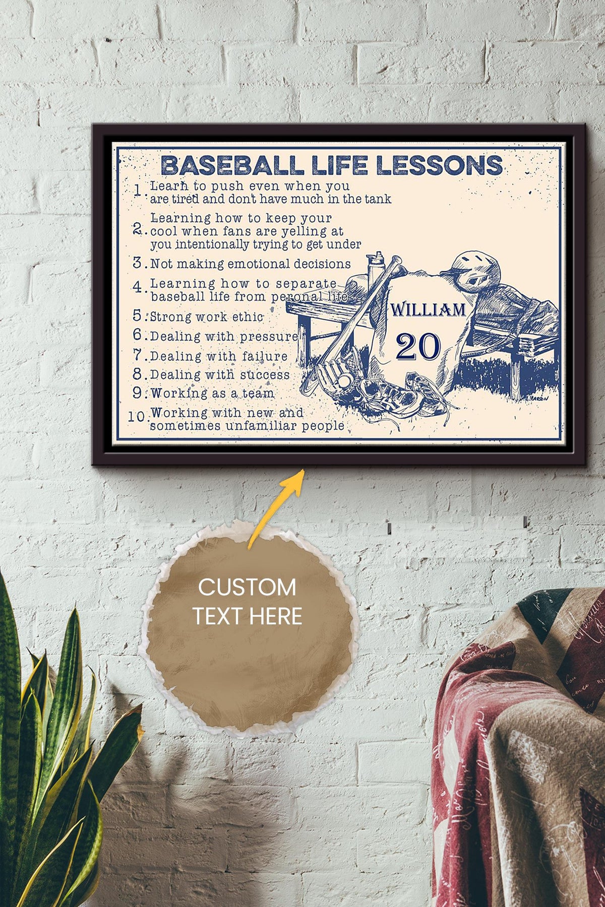 Baseball Lesson Rules Personalized Poster - Sport Wall Art - Gift For Baseball Player Baseball Lover Framed Matte Canvas Framed Prints, Canvas