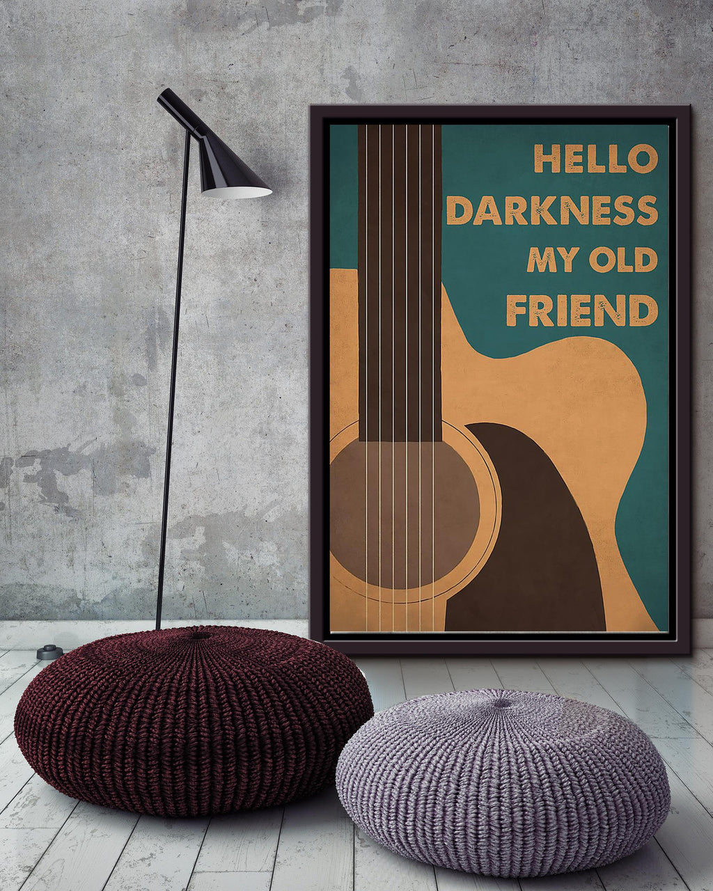 Hello Darkness My Old Friend Motivation Vintage Wall Art Gift For Guitarist Musician Framed Canvas Framed Prints, Canvas