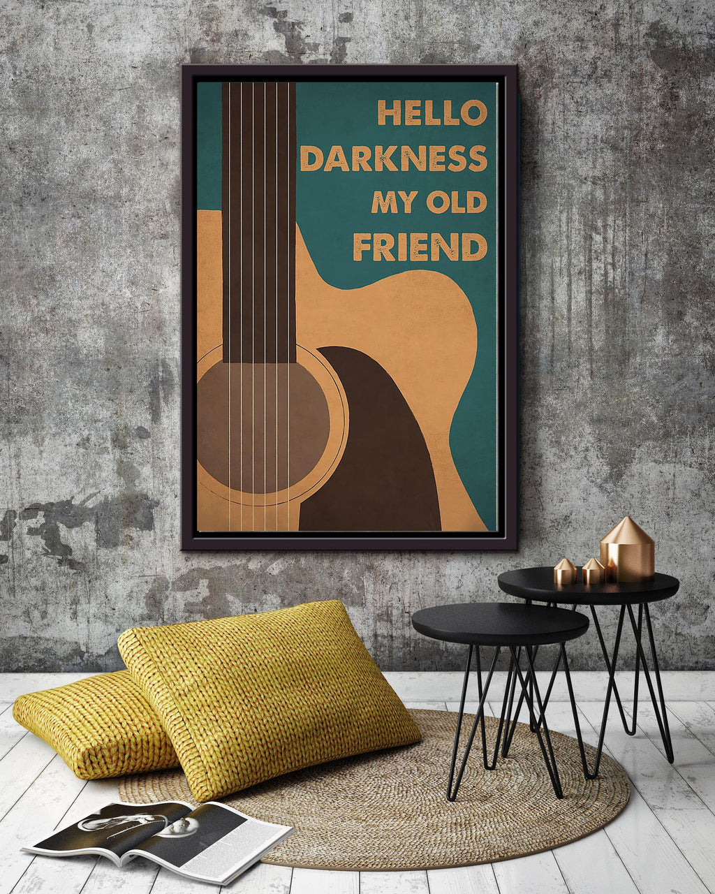 Hello Darkness My Old Friend Motivation Vintage Wall Art Gift For Guitarist Musician Framed Canvas Framed Prints, Canvas