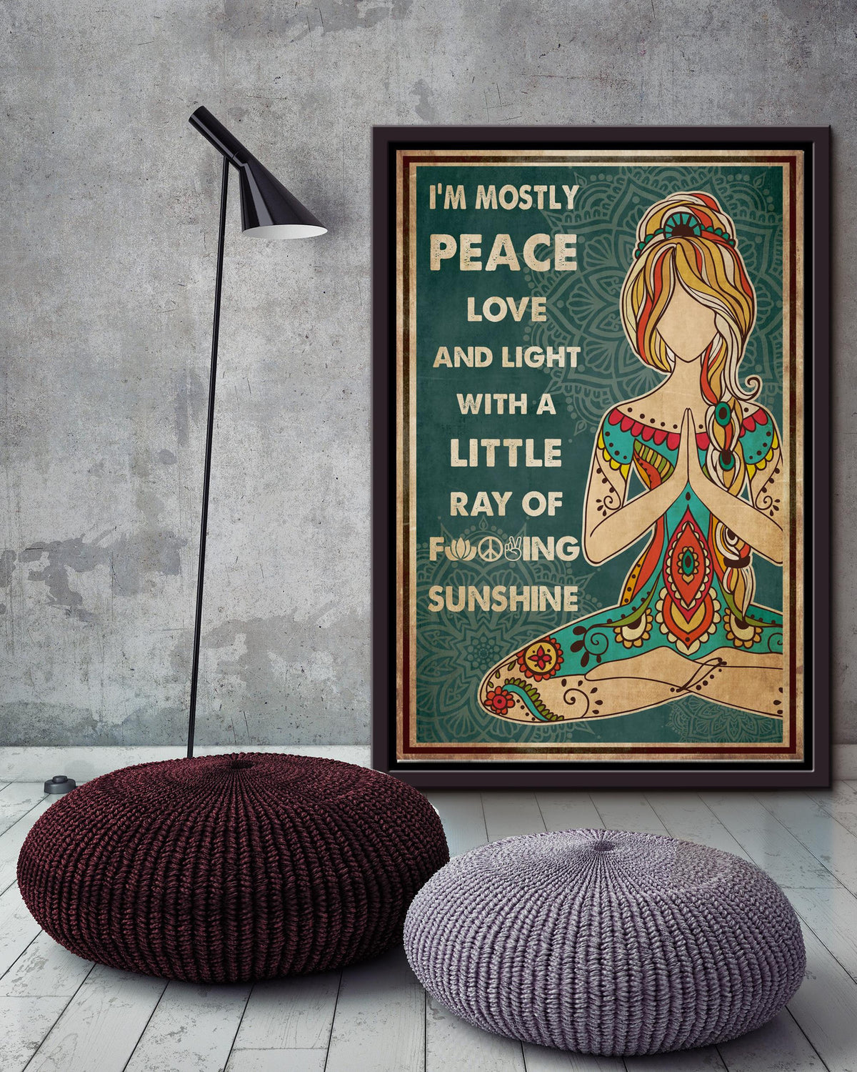 I'm Mostly Peace Love Light Girl Meditation Wall Art Gift For Yoga Lover Framed Canvas Framed Prints, Canvas