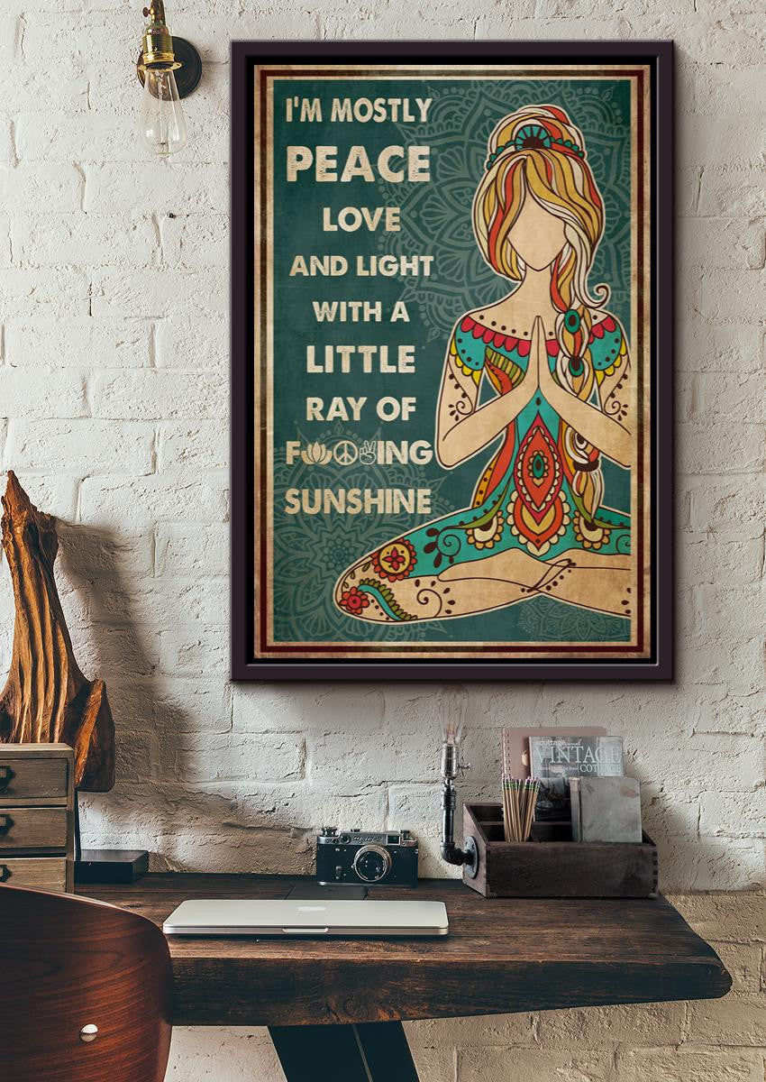 I'm Mostly Peace Love Light Girl Meditation Wall Art Gift For Yoga Lover Framed Canvas Framed Prints, Canvas