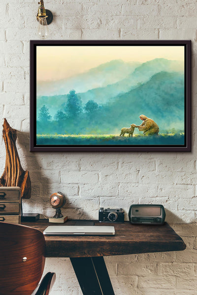 Jesus With The Sheep On The Field Poster n Framed Matte Canvas