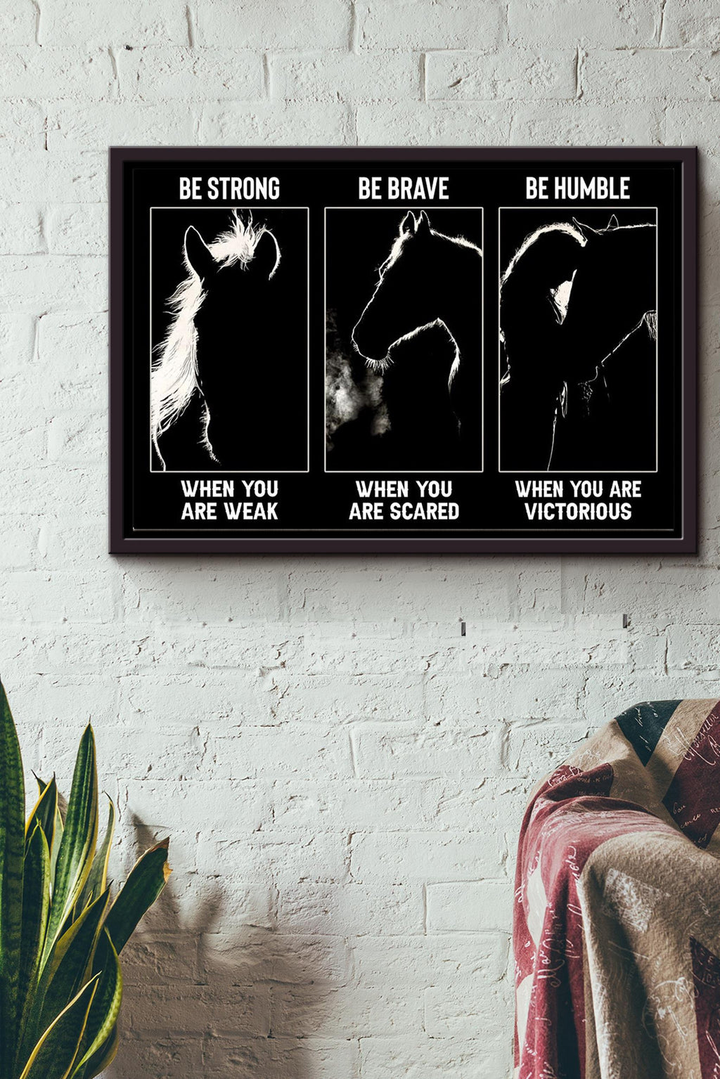 Black Horse Be Strong Be Brave Be Humble Poster n Framed Matte Canvas