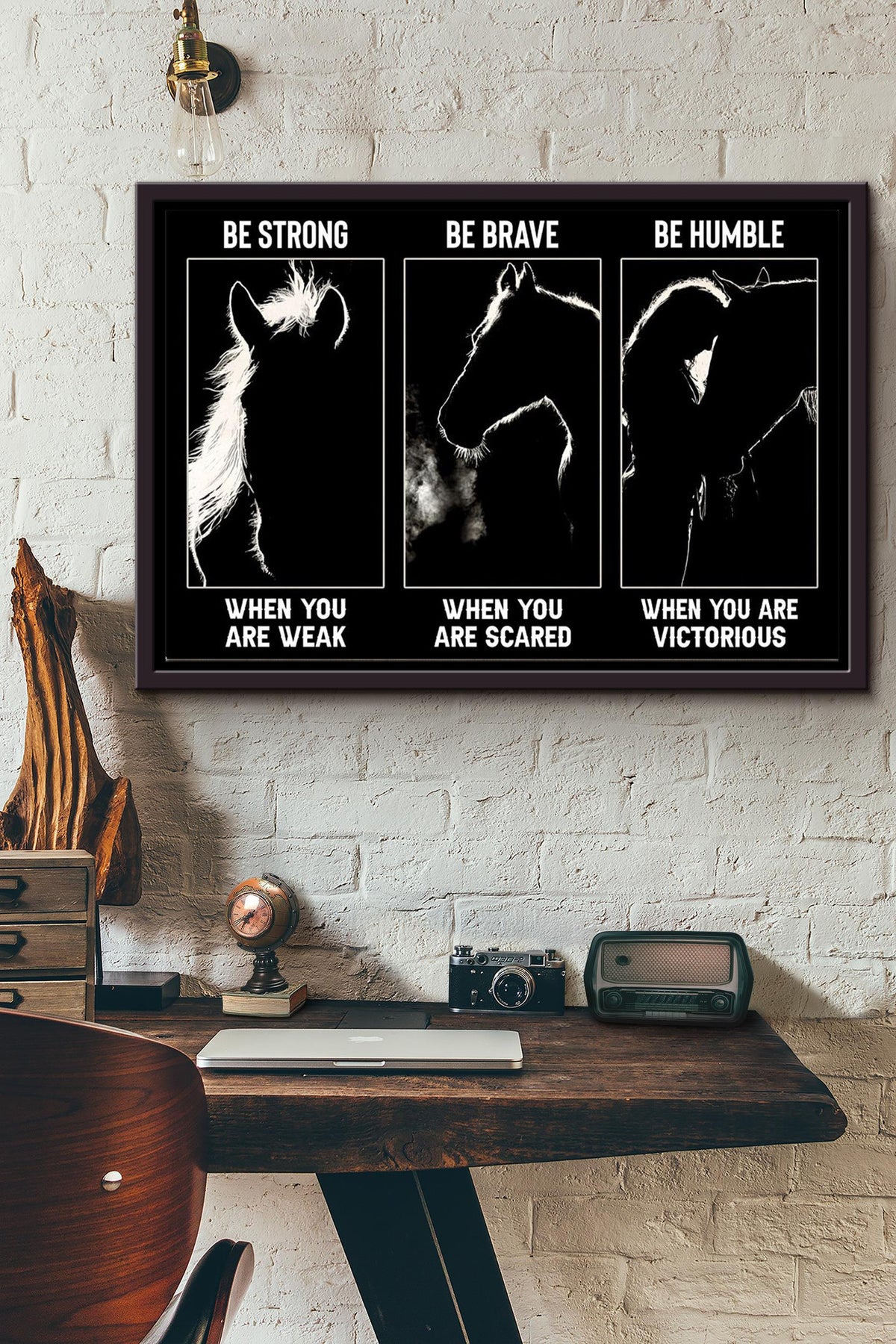 Black Horse Be Strong Be Brave Be Humble Poster n Framed Matte Canvas