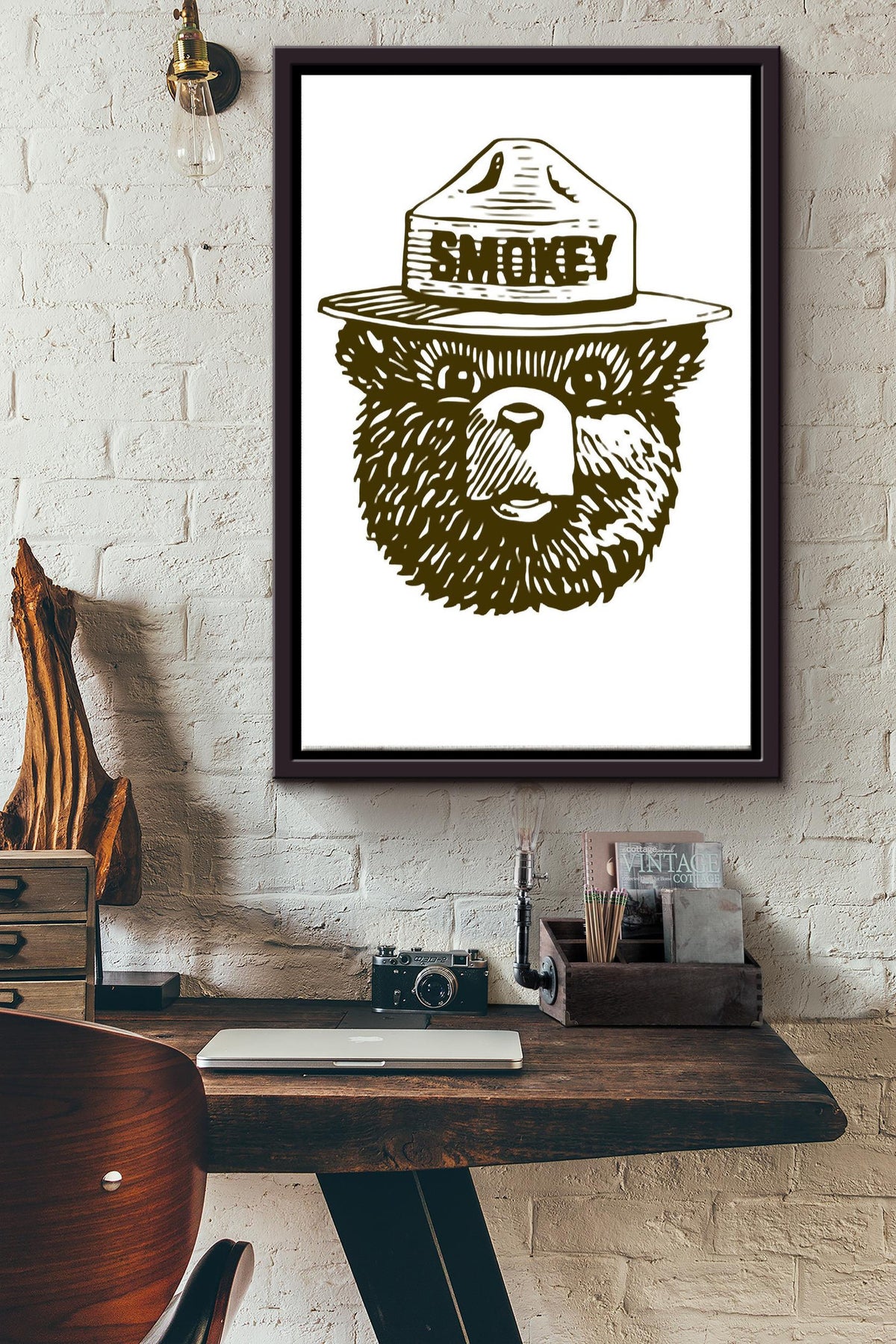 Bear Smokey Vintage Animals Poster Framed Matte Canvas GS20240923015