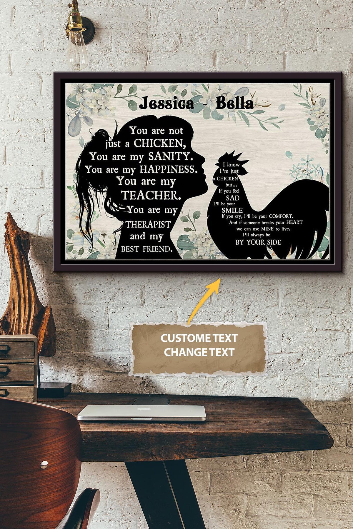 Chicken Girl Therapist Best Friend Personalized Poster - Animal Wall Art - Gift For Chicken Lover Chicken Foster Farmhouse Decor Framed Matte Canvas Framed Prints, Canvas