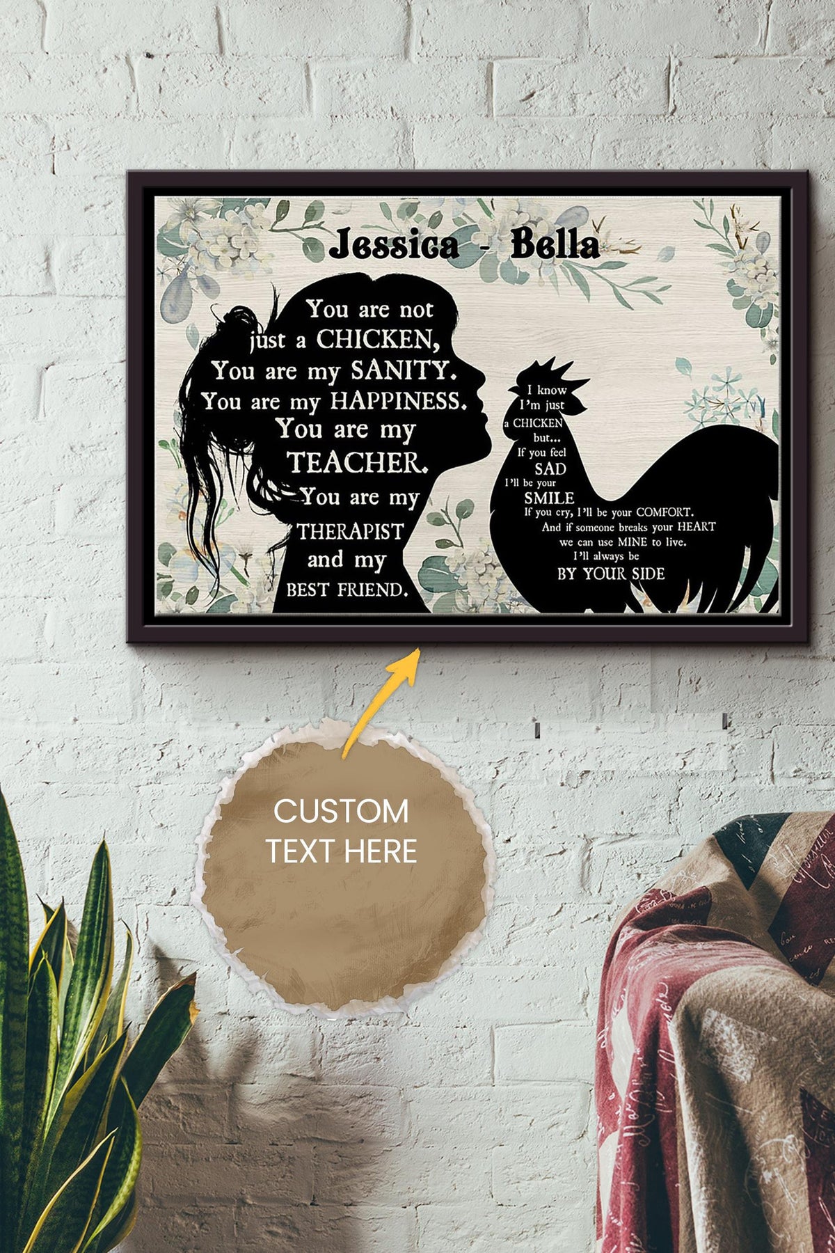 Chicken Girl Therapist Best Friend Personalized Poster - Animal Wall Art - Gift For Chicken Lover Chicken Foster Farmhouse Decor Framed Matte Canvas Framed Prints, Canvas