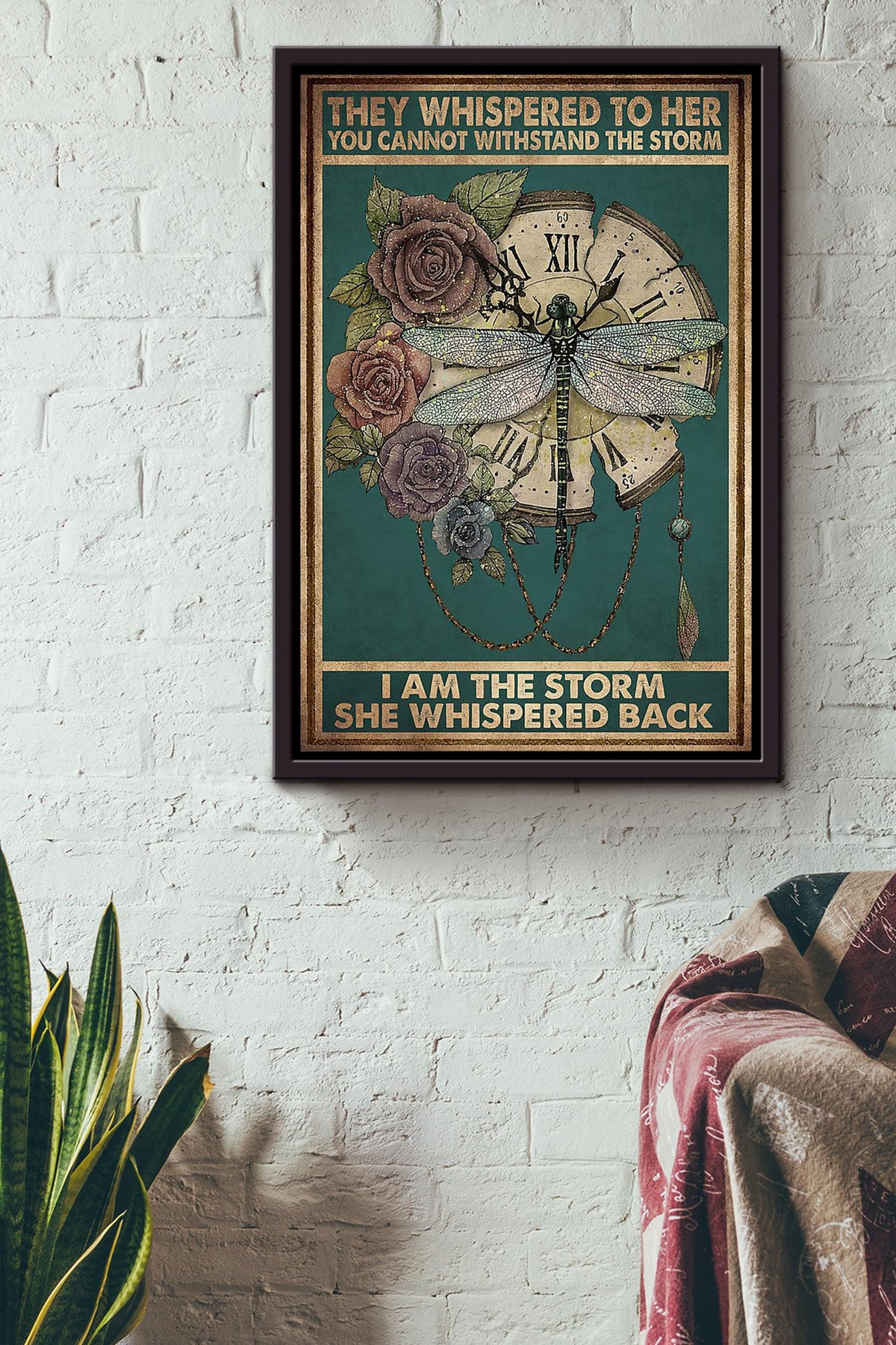 Dragonfly They Whispered To Her Motivation Quote Wall Art Gift For Girl Woman's Day Framed Canvas Framed Prints, Canvas