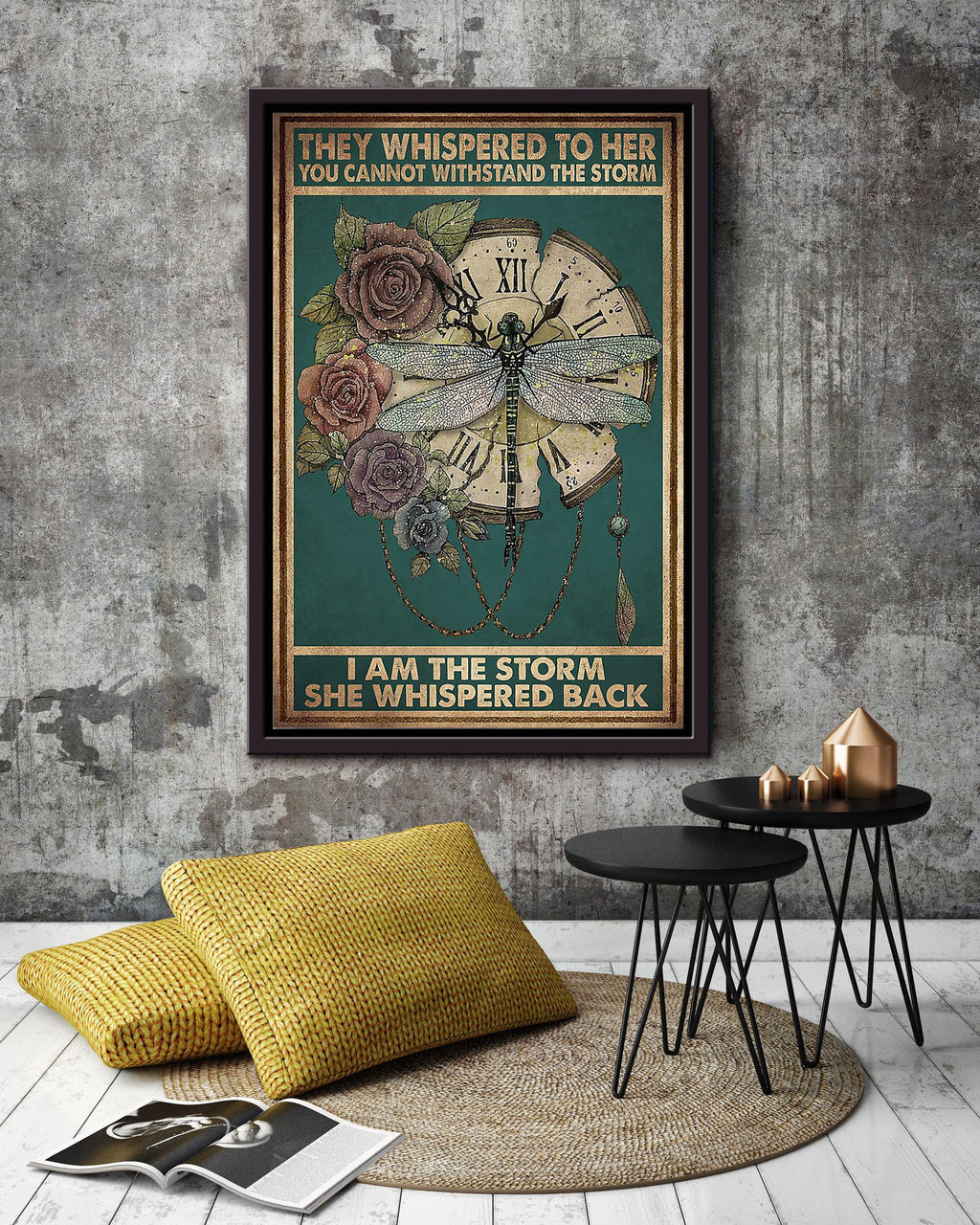 Dragonfly They Whispered To Her Motivation Quote Wall Art Gift For Girl Woman's Day Framed Canvas Framed Prints, Canvas
