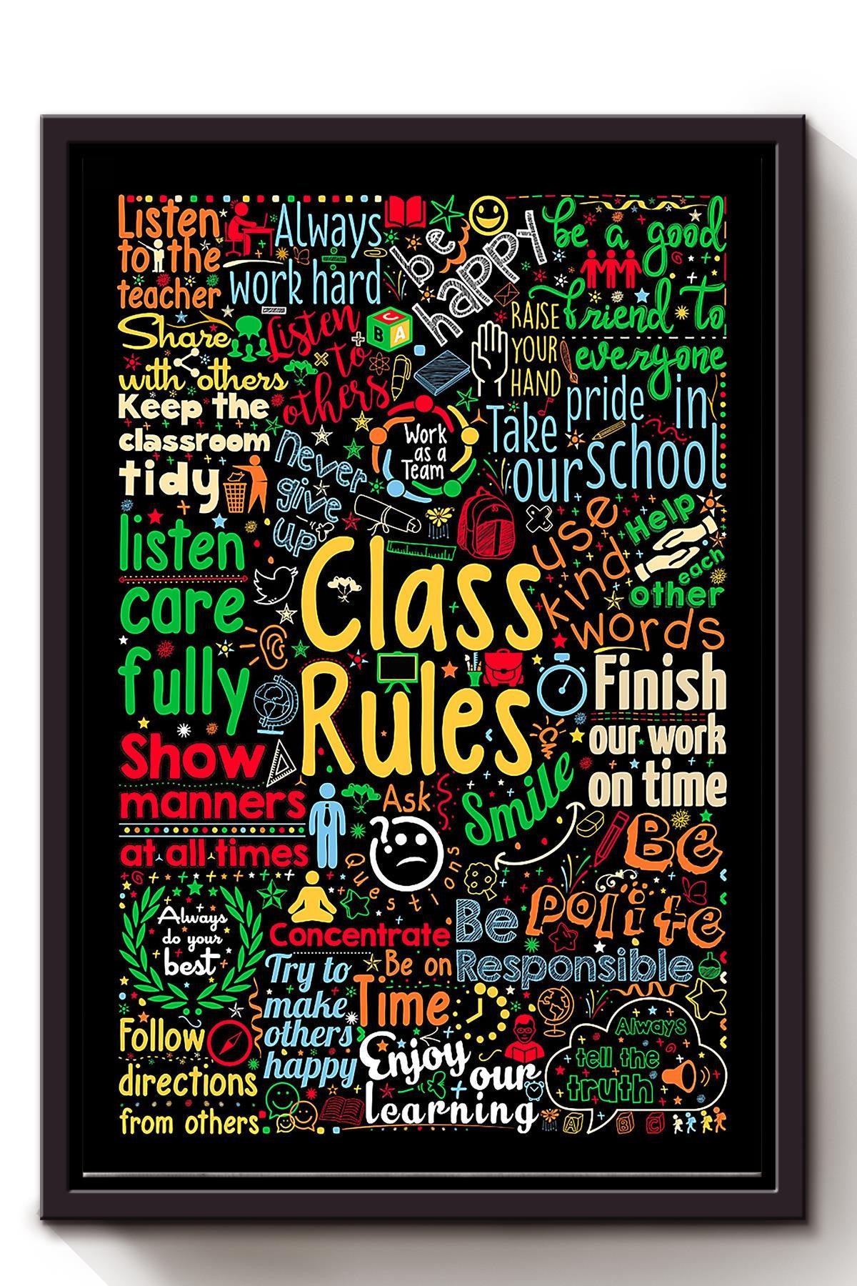 Back To School Class Rules Framed Matte Canvas
