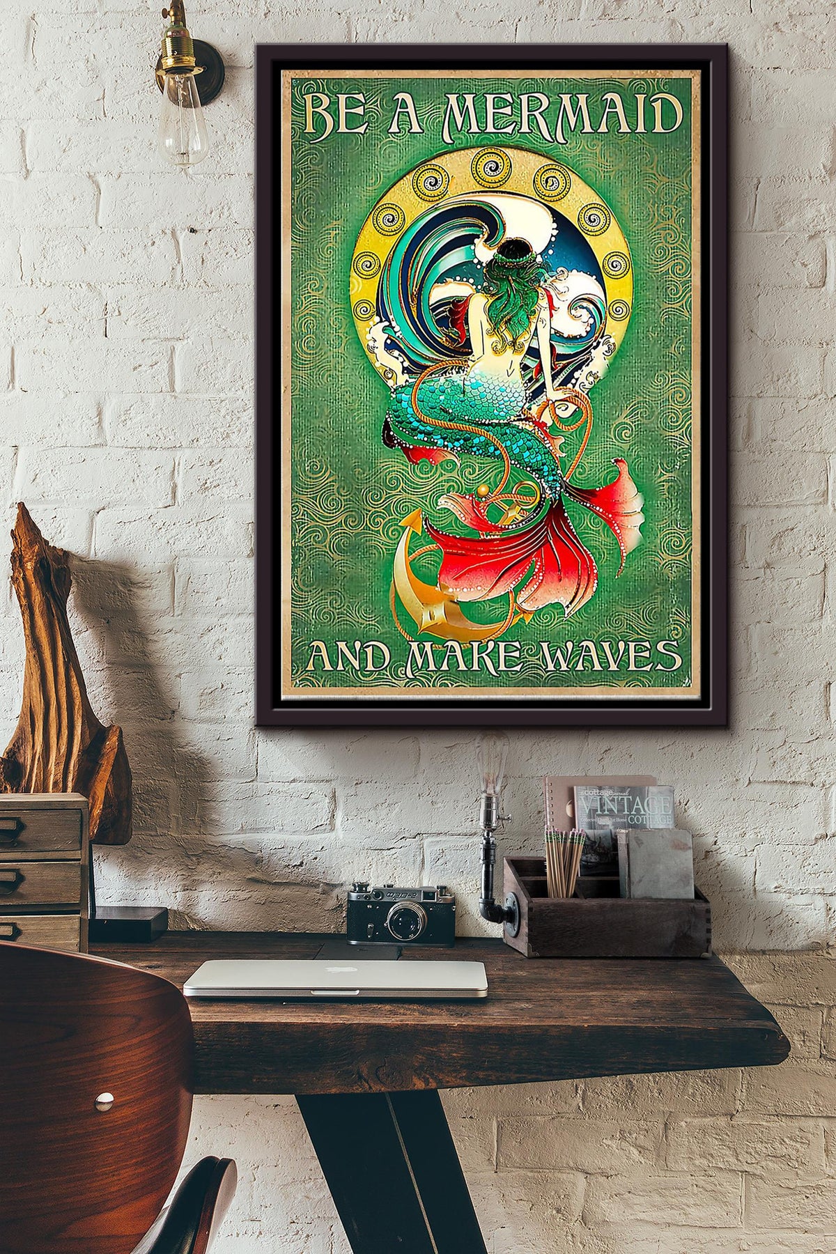 Be A Mermaid And Make Waves Poster Framed Matte Canvas