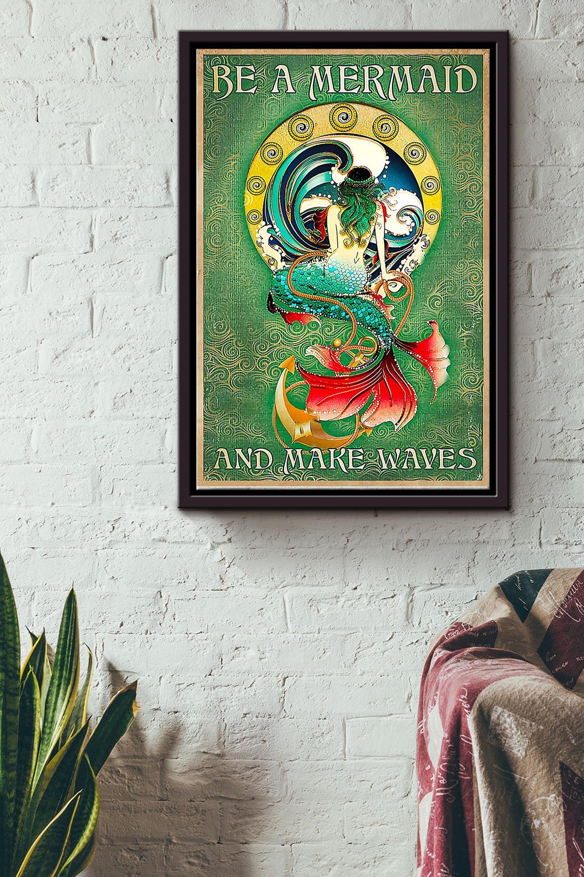 Be A Mermaid And Make Waves Poster Framed Matte Canvas