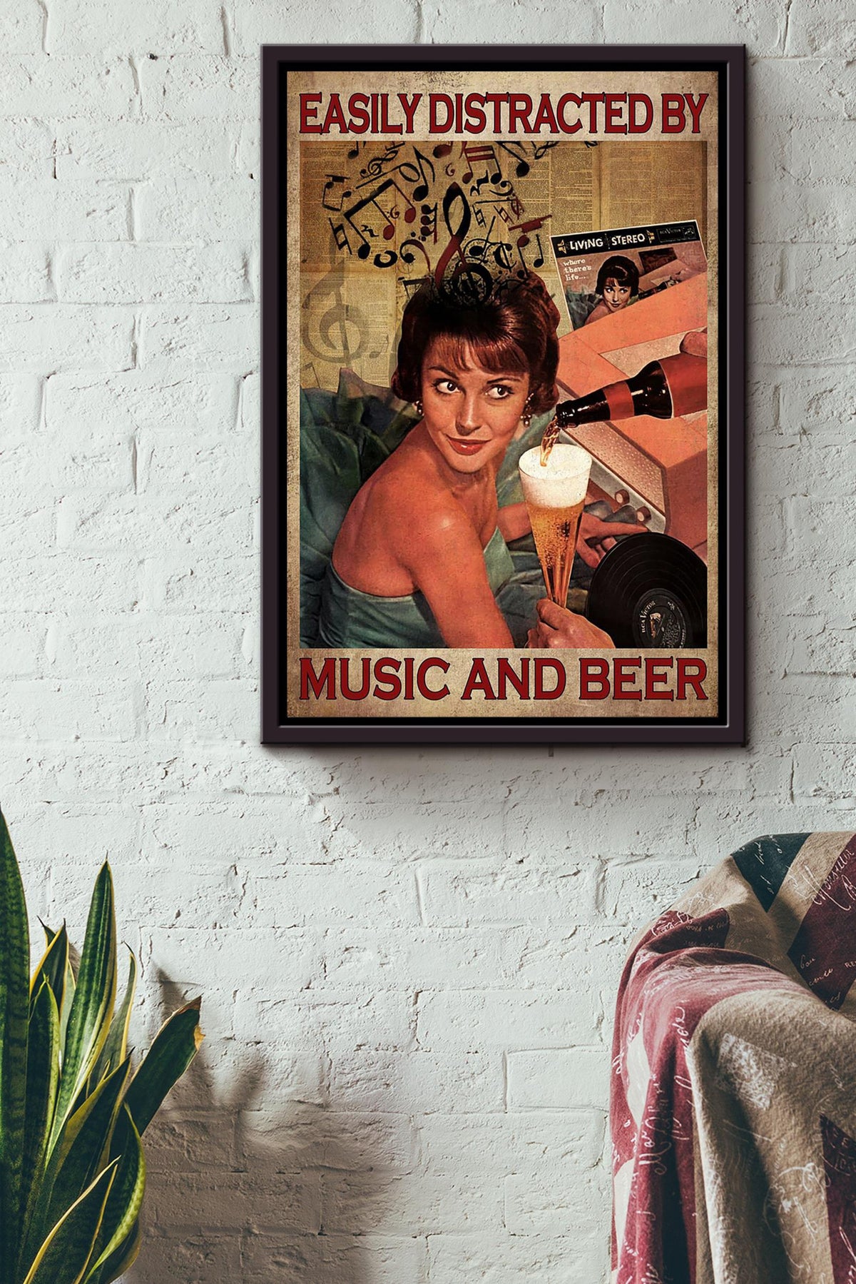 Easily Distracted By Music And Beer For Home Decor Housewarming Framed Canvas