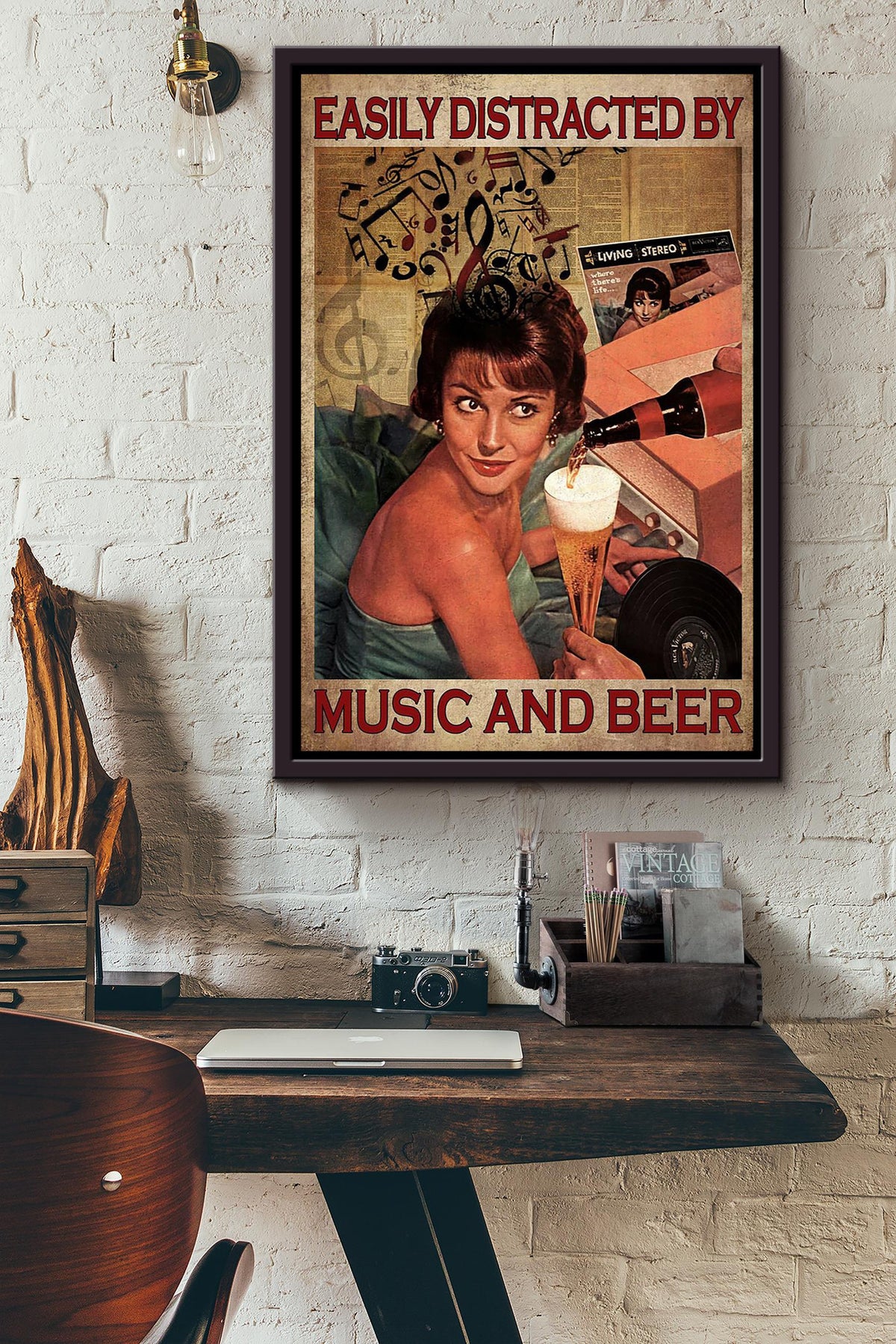 Easily Distracted By Music And Beer For Home Decor Housewarming Framed Canvas