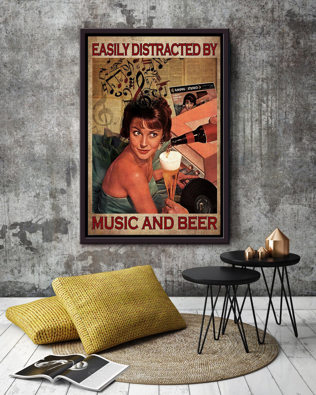 Easily Distracted By Music And Beer For Home Decor Housewarming Framed Canvas