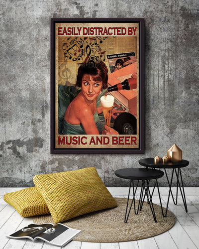 Easily Distracted By Music And Beer For Home Decor Housewarming Framed Canvas