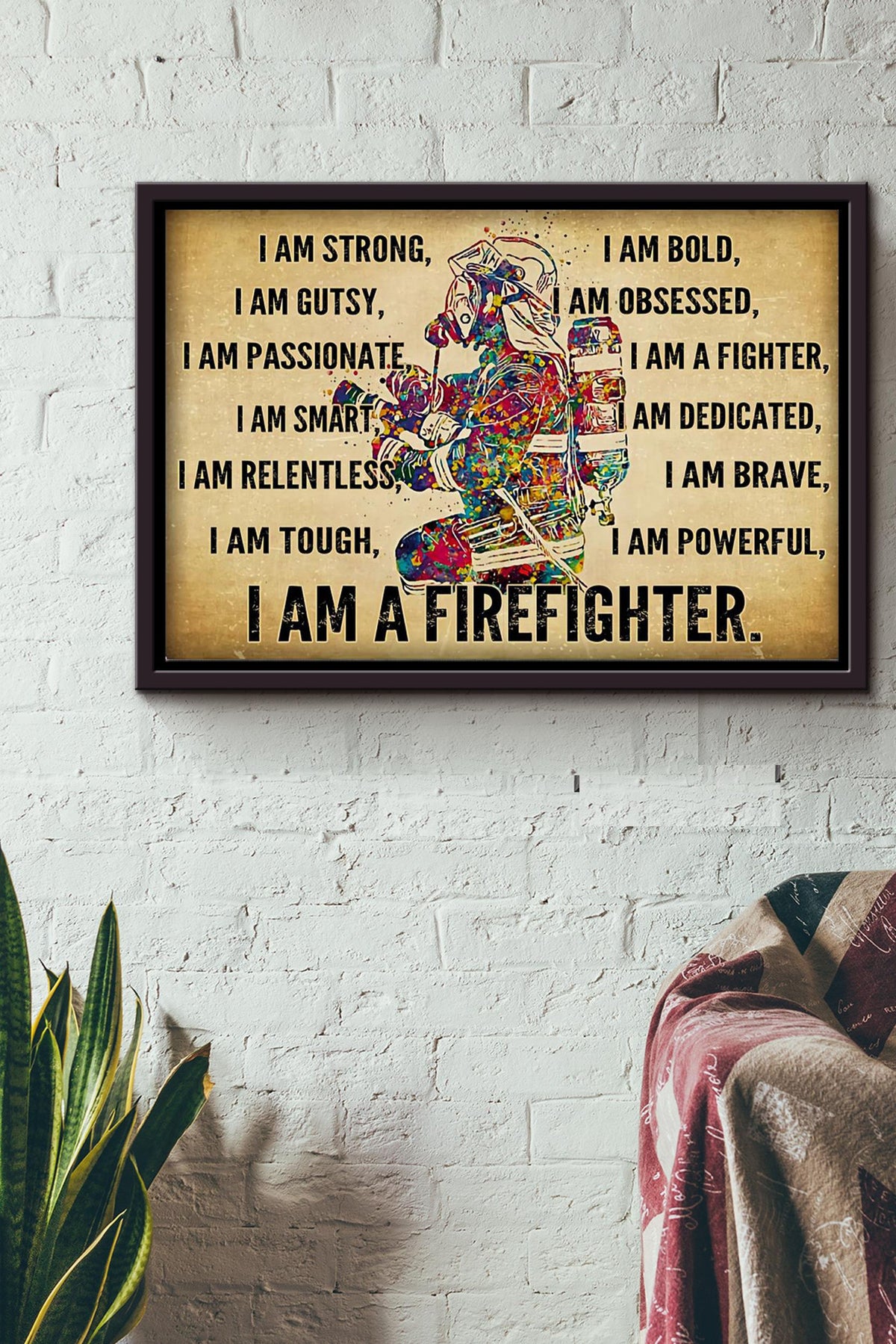 Firefighter I Am Strong Poster n Framed Matte Canvas