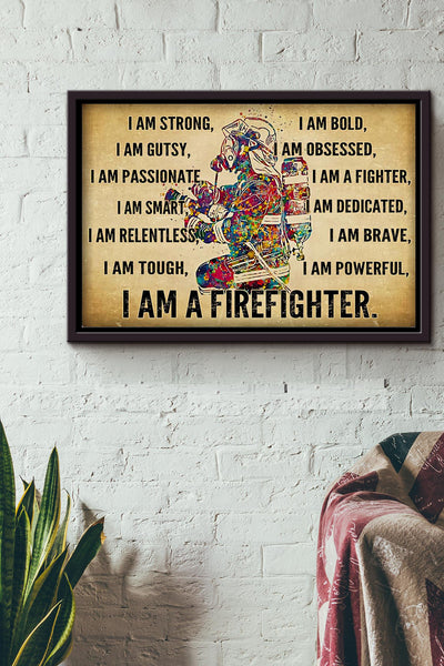 Firefighter I Am Strong Poster n Framed Matte Canvas