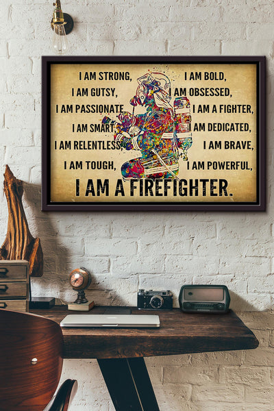 Firefighter I Am Strong Poster n Framed Matte Canvas