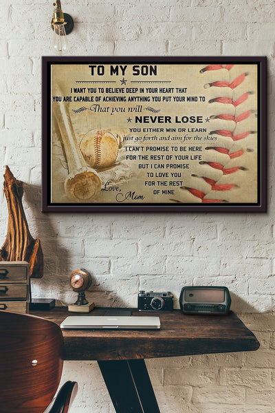 Baseball Mom To My Son Poster n Framed Matte Canvas