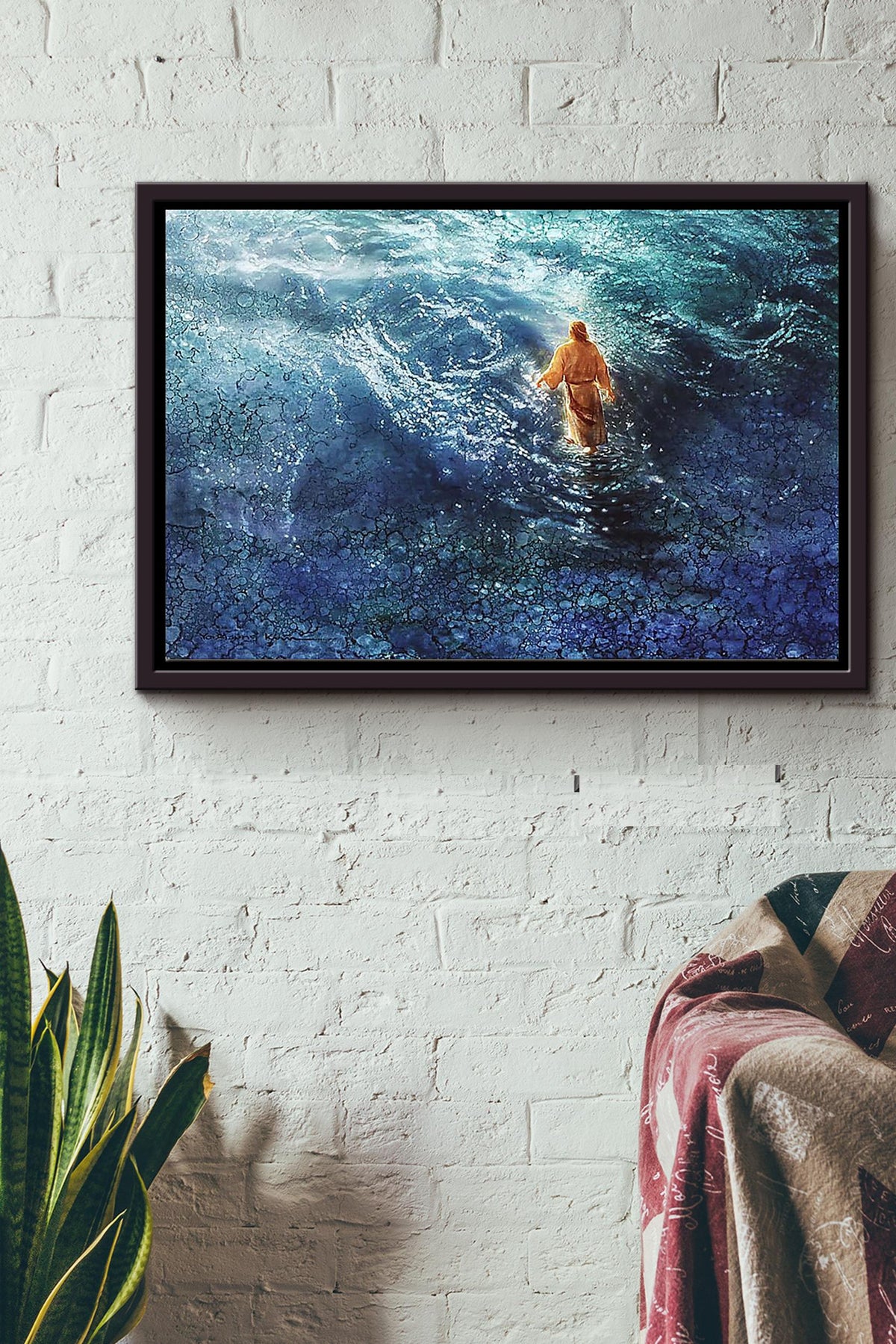 Jesus Walk Through The Ocean Poster n Framed Matte Canvas