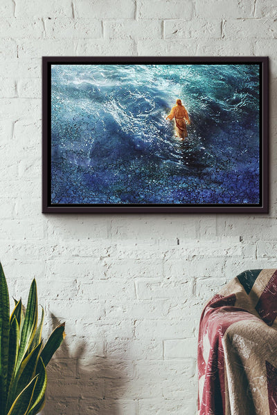Jesus Walk Through The Ocean Poster n Framed Matte Canvas