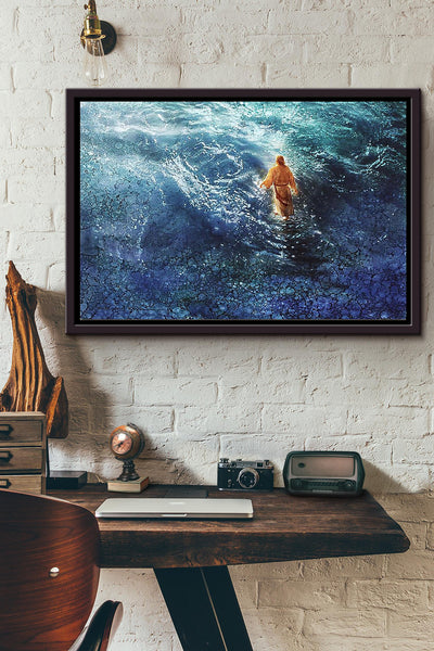 Jesus Walk Through The Ocean Poster n Framed Matte Canvas