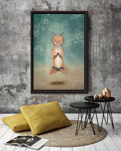 Meditating Fox Namaste Chakra Wall Art For Yoga Room Decor Framed Canvas Framed Prints, Canvas
