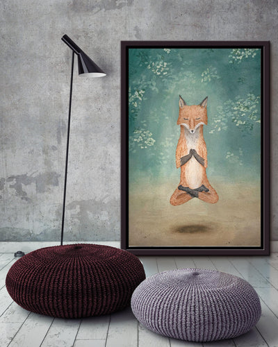 Meditating Fox Namaste Chakra Wall Art For Yoga Room Decor Framed Canvas Framed Prints, Canvas
