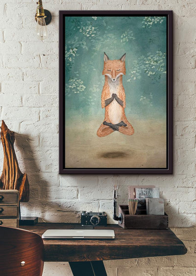 Meditating Fox Namaste Chakra Wall Art For Yoga Room Decor Framed Canvas Framed Prints, Canvas