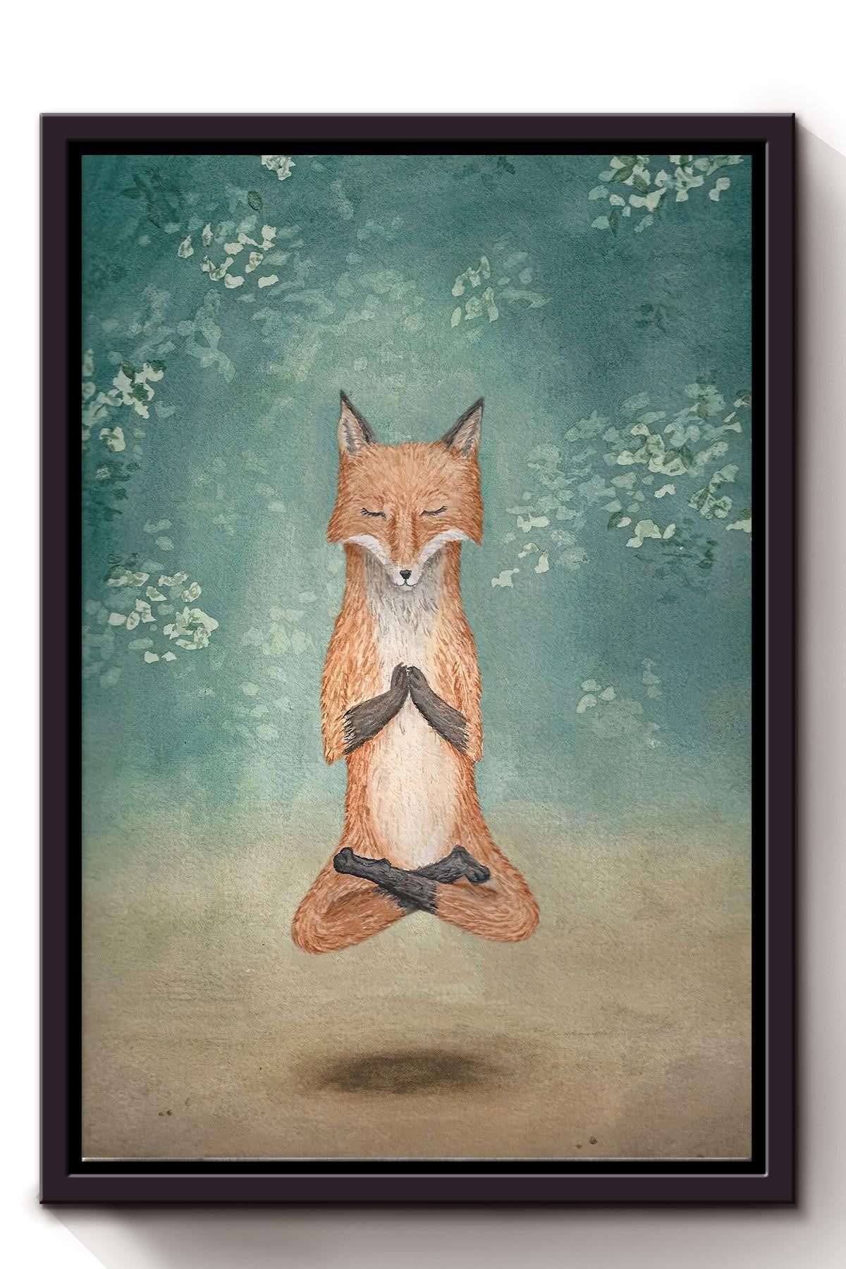 Meditating Fox Namaste Chakra Wall Art For Yoga Room Decor Framed Canvas Framed Prints, Canvas