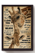 Giraffe Message To My Son Animal  Housewarming Framed Matte Canvas Framed Prints, Canvas