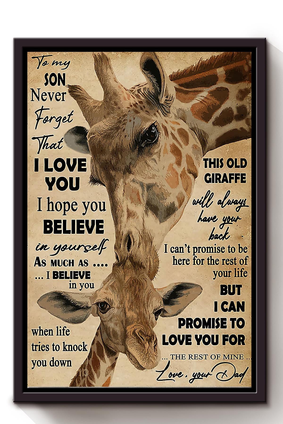 Giraffe Message To My Son Animal  Housewarming Framed Matte Canvas Framed Prints, Canvas