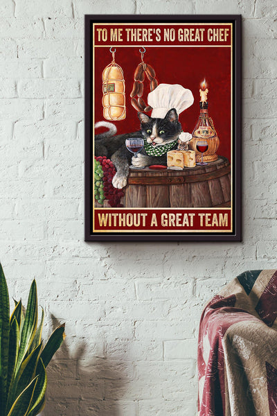 Chef Quote No Great Chef Without Great Team Cooking Wall Art Gift For Chef Kitchen Decor Framed Canvas Framed Prints, Canvas