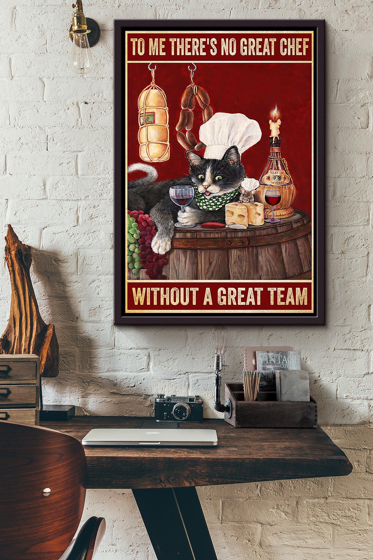 Chef Quote No Great Chef Without Great Team Cooking Wall Art Gift For Chef Kitchen Decor Framed Canvas Framed Prints, Canvas