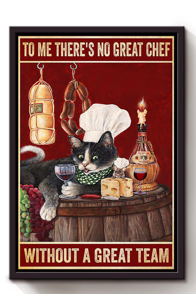 Chef Quote No Great Chef Without Great Team Cooking Wall Art Gift For Chef Kitchen Decor Framed Canvas Framed Prints, Canvas
