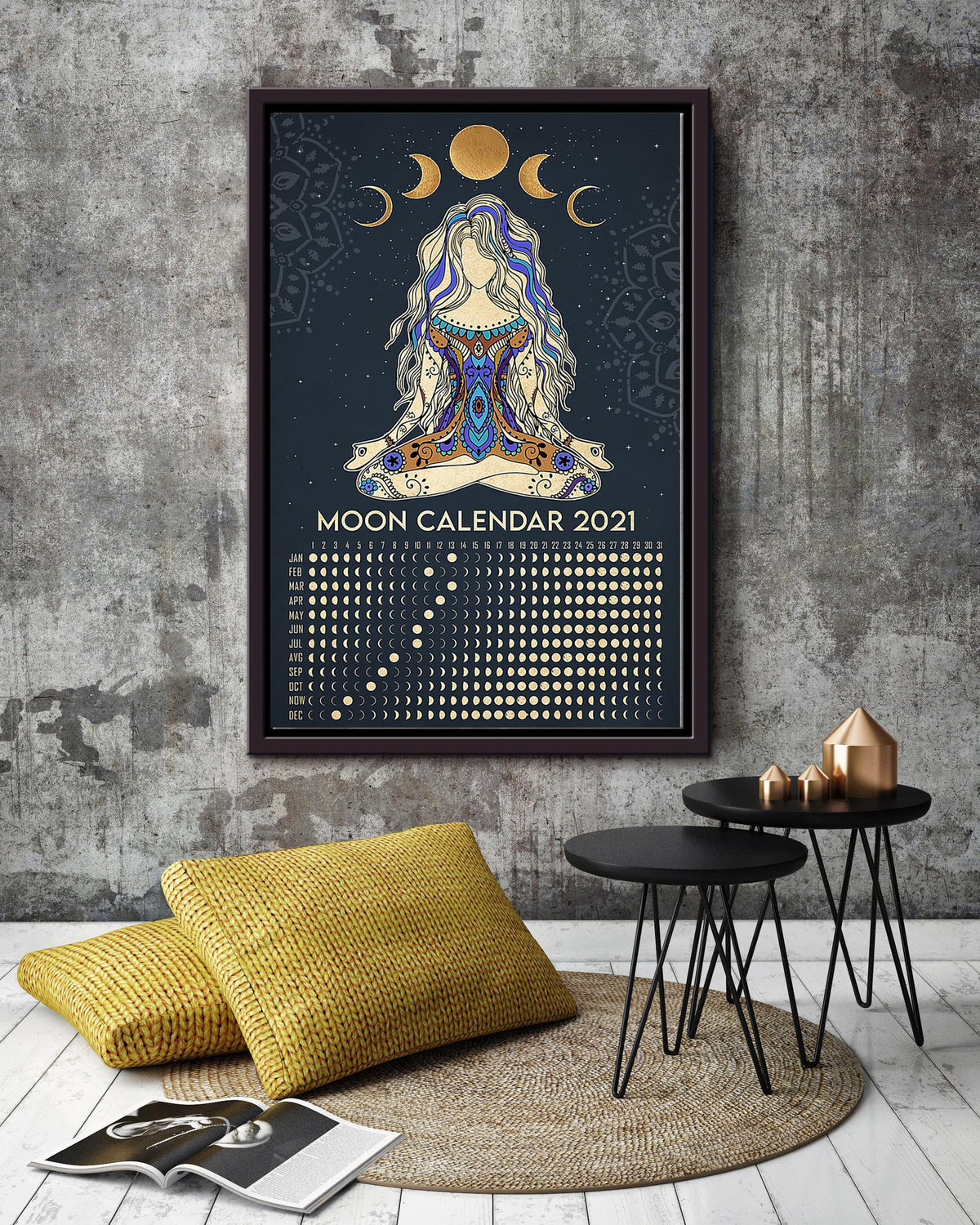 Moon Calendar Hippie Soul Print For Vintage Yoga Girl Gift 02 Framed Canvas