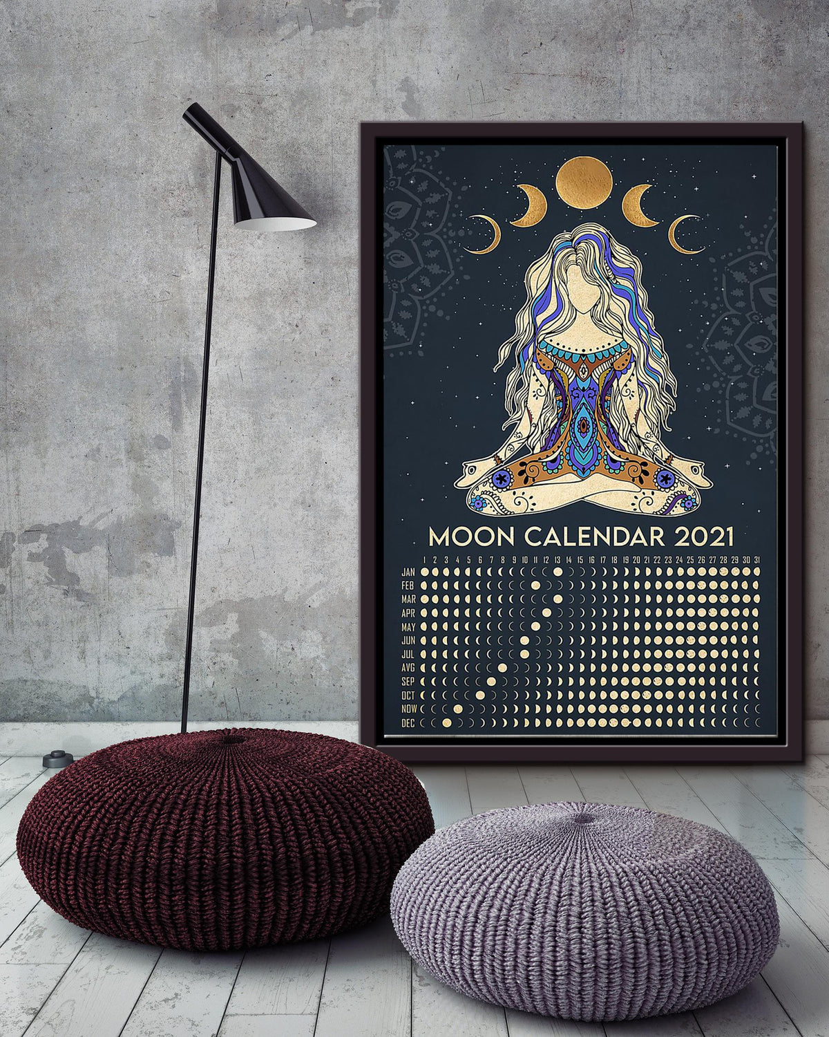 Moon Calendar Hippie Soul Print For Vintage Yoga Girl Gift 02 Framed Canvas